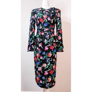 Vintage 80s 2 Piece Floral Top & Skirt Set size S